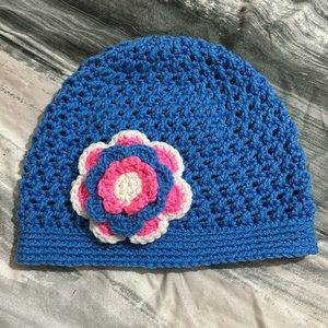 Crocheted Beanie Hat adult Cloche Winter Hat blue pink white 💜💜